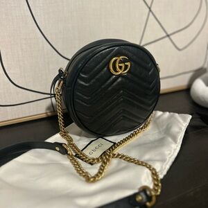 Gucci Mini GG Matelassé
Round Leather Shoulder Bag